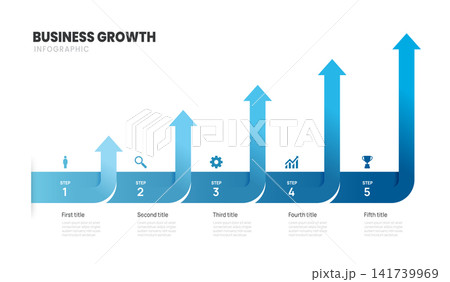 Business Growth Arrow Infographic Template 5 Steps, Workflow Timeline, Process Diagram, with icons elements vector illustration. Business Growth Arrow Infographic Template 5 Steps, Workflow Timeline, Process Diagram, with icons elements vector illustration. 141739969