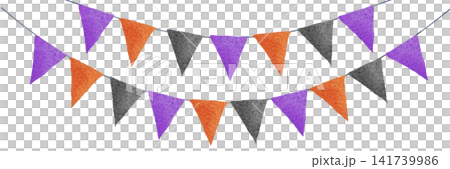 Watercolor Halloween garland illustration in black, orange, and purple. Watercolor Halloween garland illustration in black, orange, and purple. 141739986