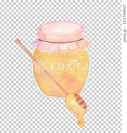水彩で描いたハチミツとハニーディッパーのイラスト 水彩で描いたハチミツとハニーディッパーのイラスト 141740007