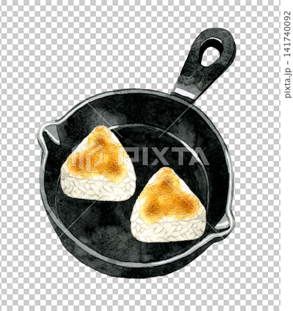 Grilled rice balls made in a skillet - Hand-drawn watercolor illustration material Grilled rice balls made in a skillet - Hand-drawn watercolor illustration material 141740092