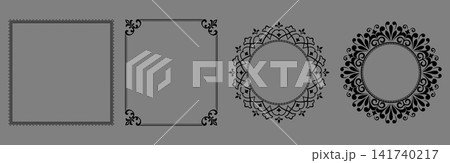 Set of decorative frames Elegant vector element for design in Eastern style, place for text. Floral black and gray frames. Lace illustration for invitations and greeting cards 141740217