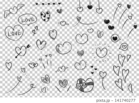 手描きハートの線画装飾素材セット 手描きハートの線画装飾素材セット 141740277