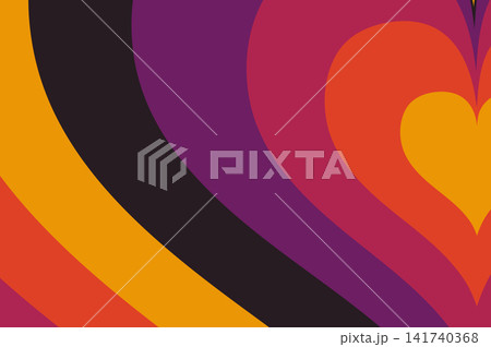 Retro heart shapes in warm, vibrant colors create a psychedelic abstract background 141740368