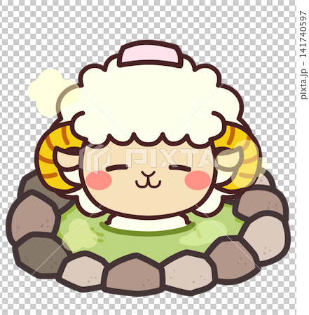 温泉に入る羊のかわいいキャラクター イラスト素材 温泉に入る羊のかわいいキャラクター イラスト素材 141740597