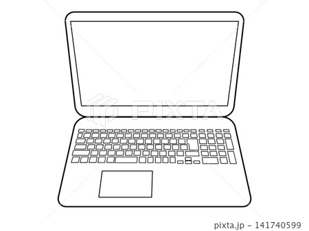 ノートパソコンとキーボードを輪郭線で表現したビジネス・学習向けアイコン ノートパソコンとキーボードを輪郭線で表現したビジネス・学習向けアイコン 141740599