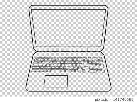 ノートパソコンとキーボードを輪郭線で表現したビジネス・学習向けアイコン ノートパソコンとキーボードを輪郭線で表現したビジネス・学習向けアイコン 141740599