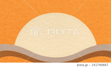 Orange textured paper background with light cream semicircle for copy space and beige, brown waves for banner, presentation 141740667