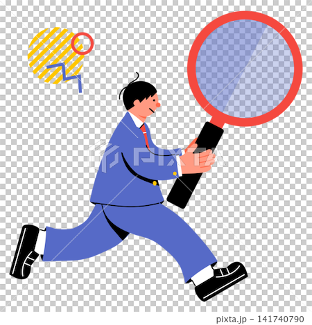A pop and colorful illustration of a male student holding a large magnifying glass A pop and colorful illustration of a male student holding a large magnifying glass 141740790