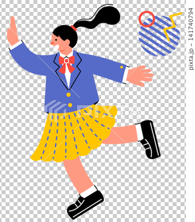 ジャンプして喜んでいる女子学生のポップでカラフルなイラスト ジャンプして喜んでいる女子学生のポップでカラフルなイラスト 141740794