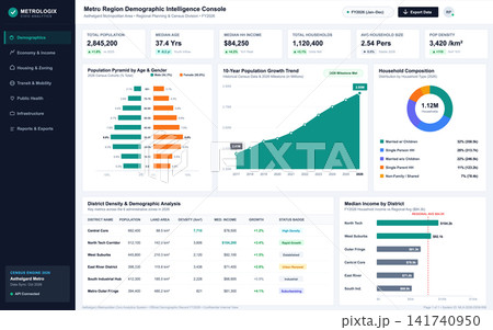 Metro Region Demographic Intelligence Console with Data Visualization Charts 141740950