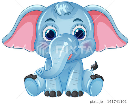 Cute Blue Baby Elephant Sitting Vector Illustration on White Background Cute Blue Baby Elephant Sitting Vector Illustration on White Background 141741101