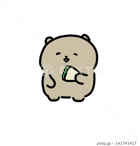 サンドイッチを食べるかわいいクマのイラスト サンドイッチを食べるかわいいクマのイラスト 141741417