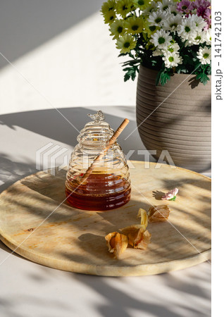 Honey Jar with Wooden Dipper and Glass Bee Lid Honey Jar with Wooden Dipper and Glass Bee Lid 141742103