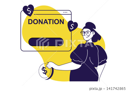 Charity donation modern flat concept for web banner design. Woman sending money in online humanitarian foundation or volunteer helping organization. Illustration with isolated people scene. Charity donation modern flat concept for web banner design. Woman sending money in online humanitarian foundation or volunteer helping organization. Illustration with isolated people scene. 141742865