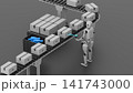 Humanoid robot scanning barcodes on boxes while they are moving on a conveyor belt 141743000