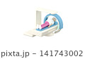 Elderly woman lying on a modern X-ray scanner with a moving scanning part, 3d render  141743002