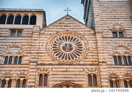 Genoa Cathedral facade and tower with surrounding buildings Genoa Cathedral facade and tower with surrounding buildings 141743040