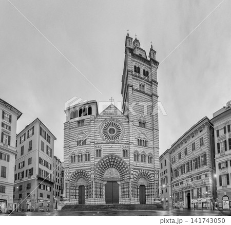 Genoa Cathedral facade and tower with surrounding buildings 141743050