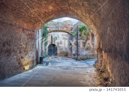 Historic brick archway and ruins inside Fortezza Nuova, Livorno, Italy Historic brick archway and ruins inside Fortezza Nuova, Livorno, Italy 141743053