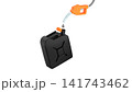 Petrol drops pouring from a fuel pump into a gasoline canister 141743462