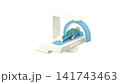Elderly man lying on a modern X-ray scanner with a moving scanning part 141743463