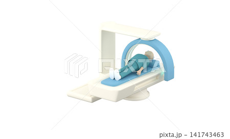 Elderly man lying on a modern X-ray scanner with a moving scanning part 141743463