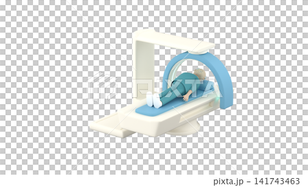 Elderly man lying on a modern X-ray scanner with a moving scanning part 141743463