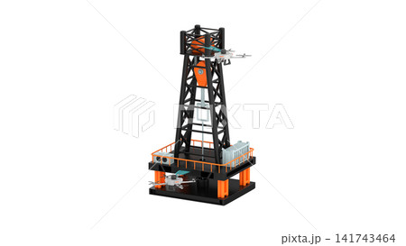 Two drones scanning an oil drilling rig with scanners 141743464