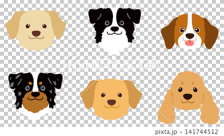 一組獵犬和家犬臉部的插圖（無輪廓線）。 141744512