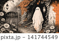 Cute Vintage Halloween Ghost  Floral Garden 141744549