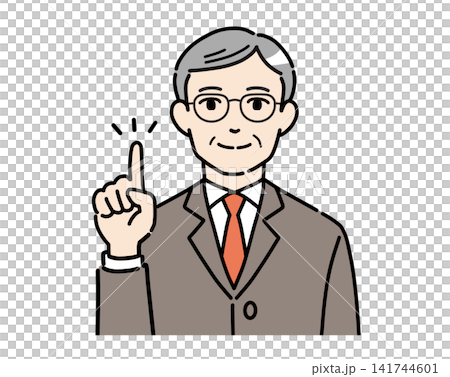 一位身穿西裝的老者用手指著某個方向進行指示。 141744601