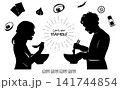ラーメンを食べる男女とラーメン具材シルエットセット	 141744854