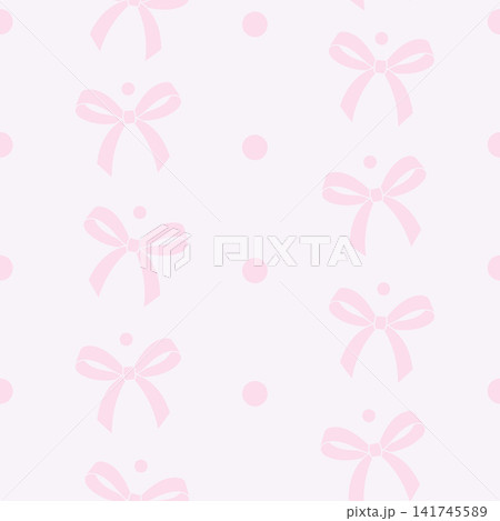 Minimalist pink ribbon bows seamless vector pattern Minimalist pink ribbon bows seamless vector pattern 141745589