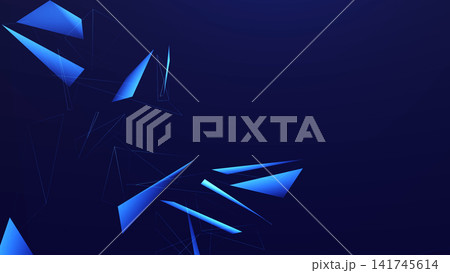 Blue polygonal shapes on deep background with clean copy space, futuristic abstract technology design with sharp accents. Blue polygonal shapes on deep background with clean copy space, futuristic abstract technology design with sharp accents. 141745614