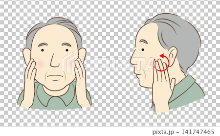 Illustration of a senior man performing a salivary gland massage. Illustration of a senior man performing a salivary gland massage. 141747465