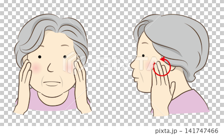 唾液腺マッサージをするシニア女性のイラスト 唾液腺マッサージをするシニア女性のイラスト 141747466