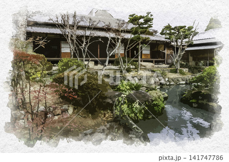 水彩画風　倉敷美観地区　新渓園　庭園　岡山県倉敷市 141747786