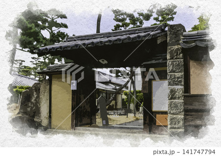 水彩画風 倉敷美観地区 新渓園 入口 岡山県倉敷市 水彩画風 倉敷美観地区 新渓園 入口 岡山県倉敷市 141747794