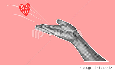 Halftone Hand Blowing Kiss Flying Heart Pink Illustration Halftone Hand Blowing Kiss Flying Heart Pink Illustration 141748212