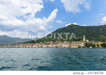 Wide summer view of the Salo waterfront from Lake Garda in northern Italy 141748730