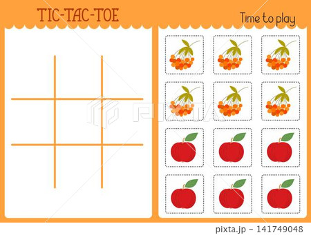 Tic-tac-toe chart or noughts and crosses kids game grid template, apple, berries brunch to cut out, fun educational activity for logic thinking development, worksheet for board game, teacher resource Tic-tac-toe chart or noughts and crosses kids game grid template, apple, berries brunch to cut out, fun educational activity for logic thinking development, worksheet for board game, teacher resource 141749048