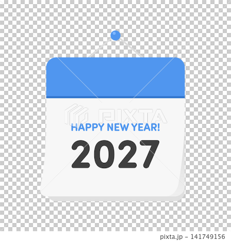 A blue calendar icon for 2027 with the greeting "HAPPY NEW YEAR!" - New Year's cards and New Year's materials A blue calendar icon for 2027 with the greeting "HAPPY NEW YEAR!" - New Year's cards and New Year's materials 141749156