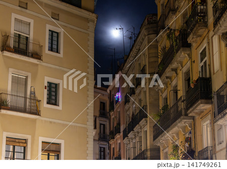Ochre Walls and Moonlight in Barcelona's Old Town Ochre Walls and Moonlight in Barcelona's Old Town 141749261