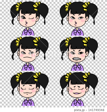 かわいい女の子キャラクターの表情セット ウインク・考える・嫌・すっとぼけ・安堵・したり顔など6種類 かわいい女の子キャラクターの表情セット ウインク・考える・嫌・すっとぼけ・安堵・したり顔など6種類 141749348