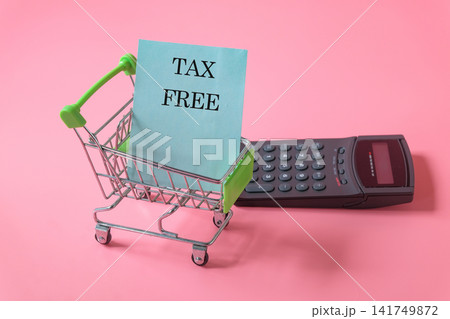 Tax free on paper note in shopping cart. 141749872