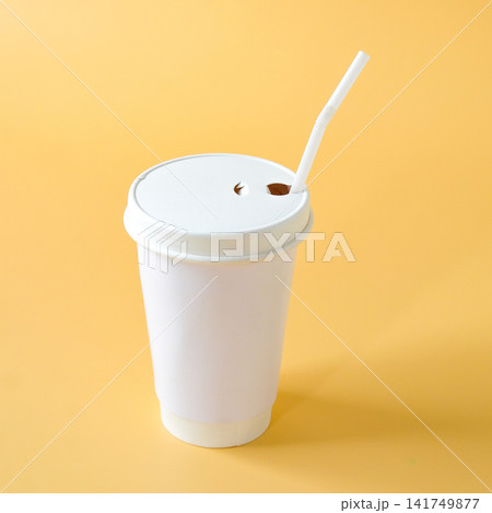 Minimalist Blank Paper Coffee Cup for Takeaway on color background. Minimalist Blank Paper Coffee Cup for Takeaway on color background. 141749877