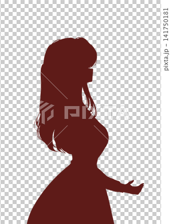 A woman extending one hand; side view, silhouette. A woman extending one hand; side view, silhouette. 141750181
