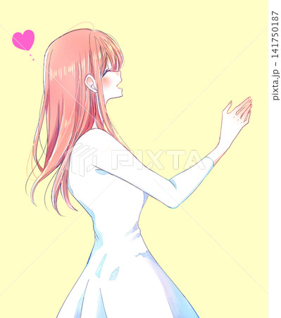 笑顔で手を伸ばす女性 恋愛 横側 笑顔で手を伸ばす女性 恋愛 横側 141750187