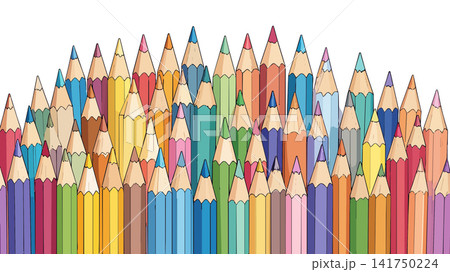 Group of colorful pencils standing creating vibrant background 141750224