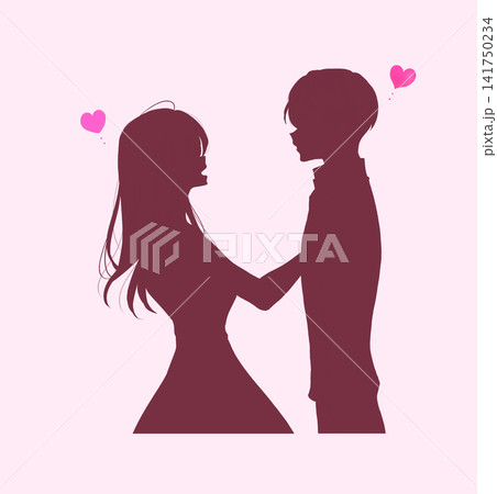 ボディタッチをする女性とうれしそうな男性 シルエット ボディタッチをする女性とうれしそうな男性 シルエット 141750234